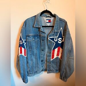 Vintage Tommy Hilfiger Reworker Denim Jacket with USA Star Accents Upcycled